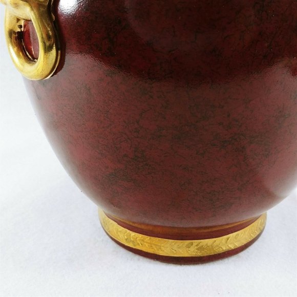 Vase Table Lamp Base Ceramic Burgundy Gold Accent Trim Vintage Home Decor 12" H - Picture 6 of 9